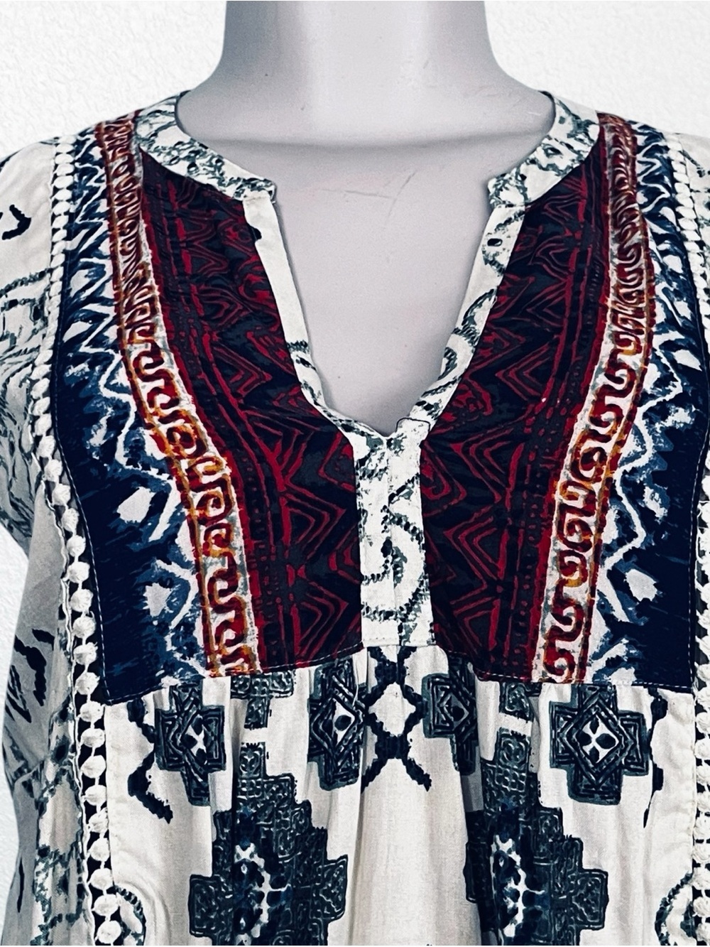 Boho Southwestern Oversized Sleeveless Summer Tunic White SZ S Lola P - Picture 2 of 6
